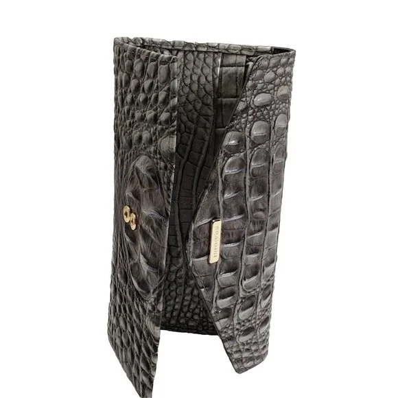 Brahmin Melbourne Veronica Trifold Envelope Leather Wallet Steel Gray Silver - Picture 5 of 12